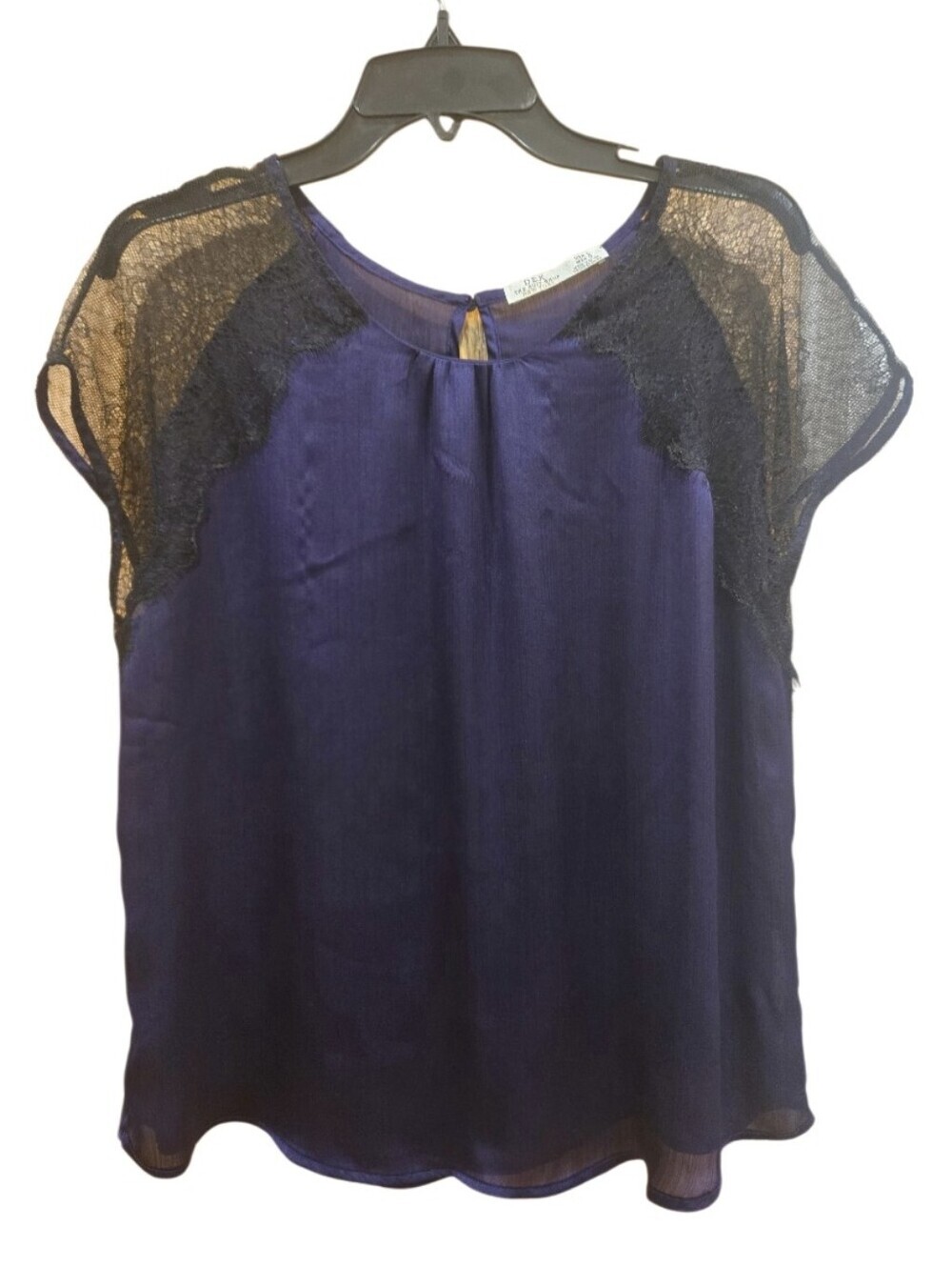 Dex Women's Purple Lace Cap-Sleeve Blouse Sz L